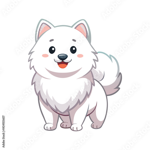 Cartoon samoyed dog with pink cheeks and white coat vector illustration isolated on white background