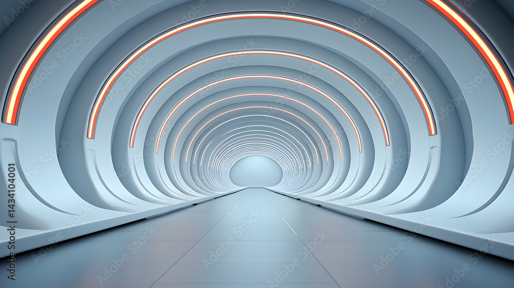 Obraz premium Futuristic Subway Station Tunnel: Abstract White and Orange Neon Lights Background