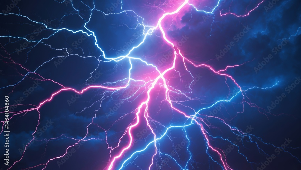 Vivid blue and pink lightning representing gaming confrontation Vivid blue and pink lightning representing gaming confrontation