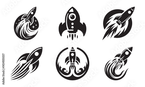 Collection of space rocket icons in black vector style