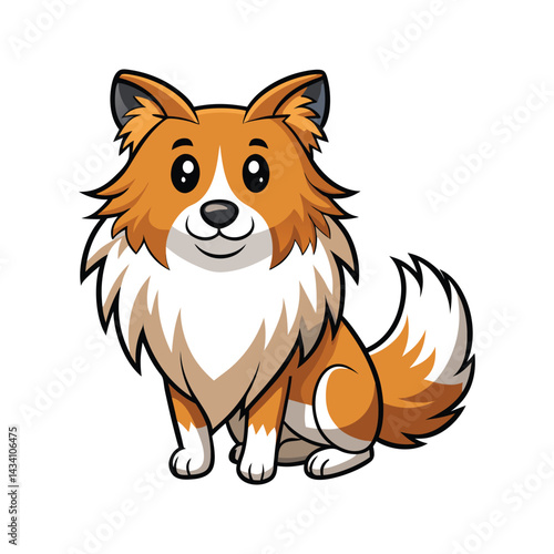 Cheerful Shetland sheepdog with fluffy mane and tail vector illustration isolated on white background