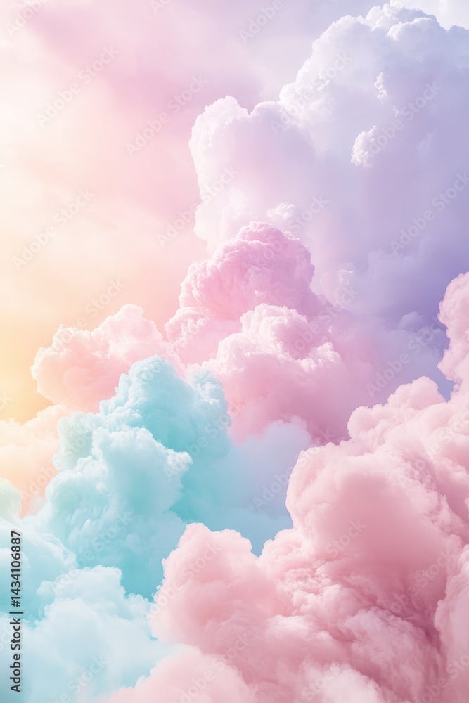 Fototapeta premium Pastel clouds cotton candy sky dreamy landscape soft colors ethereal background art