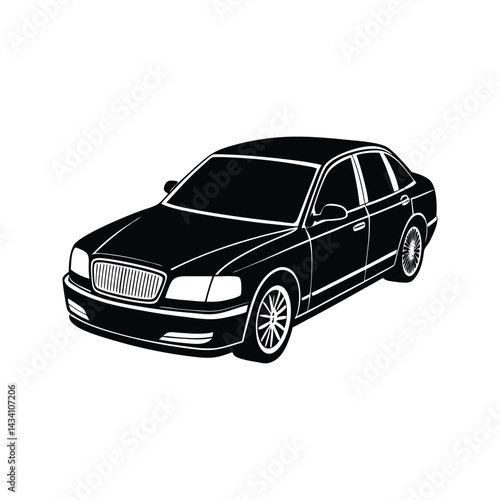 Chic luxury sedan silhouette isolated on white background