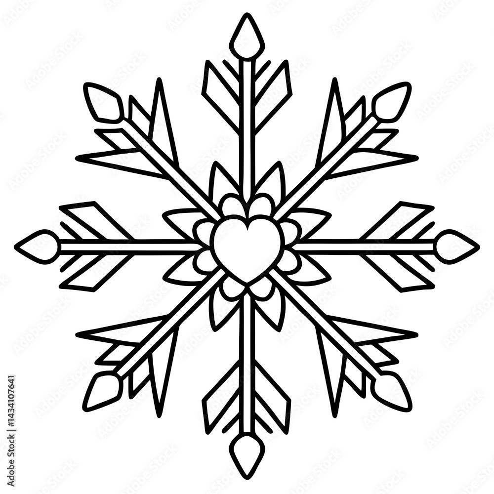 Symmetrical Heart Snowflake Line Art Symmetrical Heart Snowflake Line Art