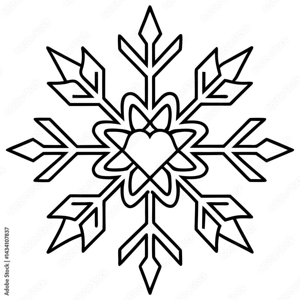 Symmetrical Heart Snowflake Line Art Symmetrical Heart Snowflake Line Art