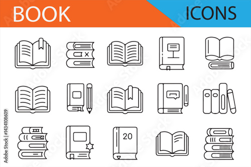 Detailed Book Icons for Classroom and Library Resources