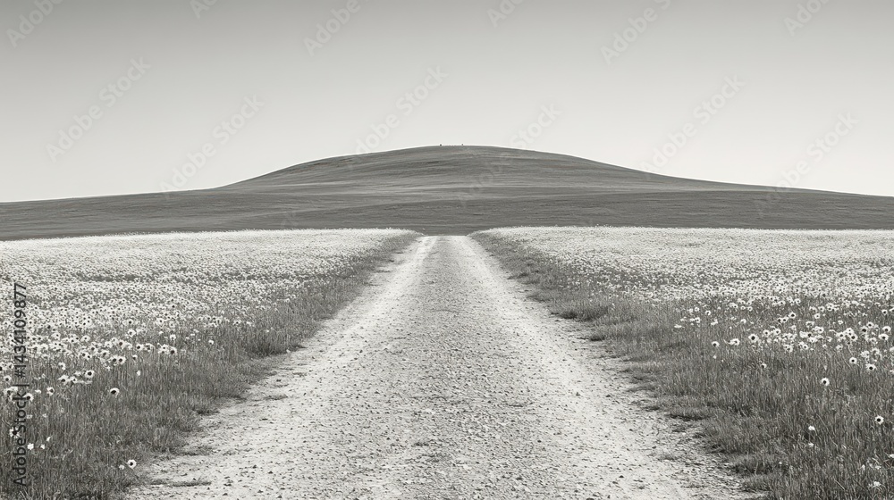 Fototapeta premium Gravel Road to Hilltop Meadow.