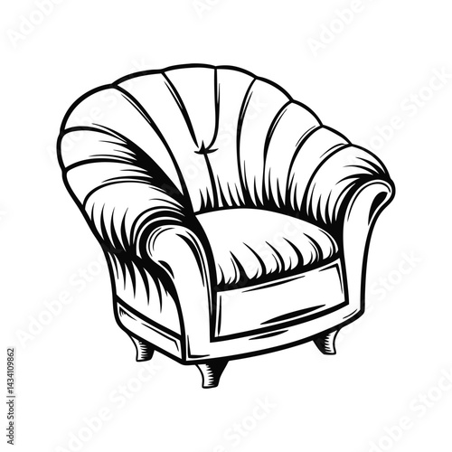 Classic cushioned armchair silhouette isolated on white background