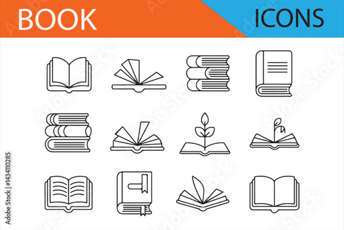 Minimalistic Book Icons for Study, Library, and Reading Themes