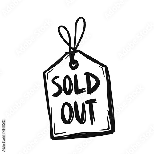 Sold out hand-drawn tag representing product unavailability or ecommerce status - concept of ecommerce notification availability scarcity UI status message