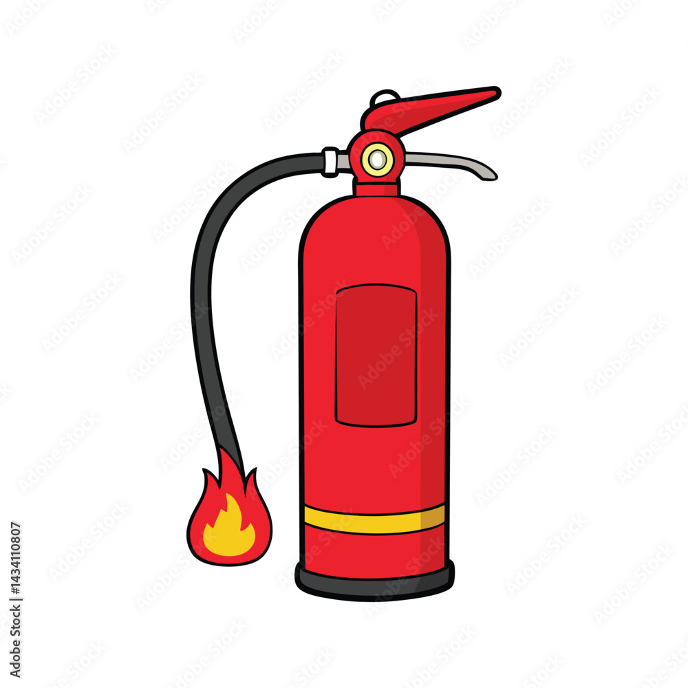 Obraz premium Classic red fire extinguisher with pressure handle vector illustration isolated on white background