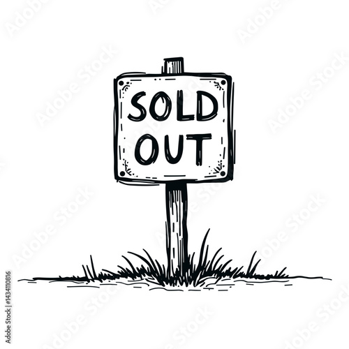 Sold out wooden sign icon representing unavailable item or product status - concept of ecommerce product unavailability out of stock message