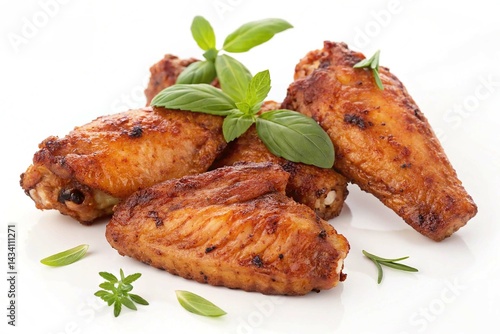 One grilled chicken wings traditional tasty delicious meat meal pieces isolated on a white background