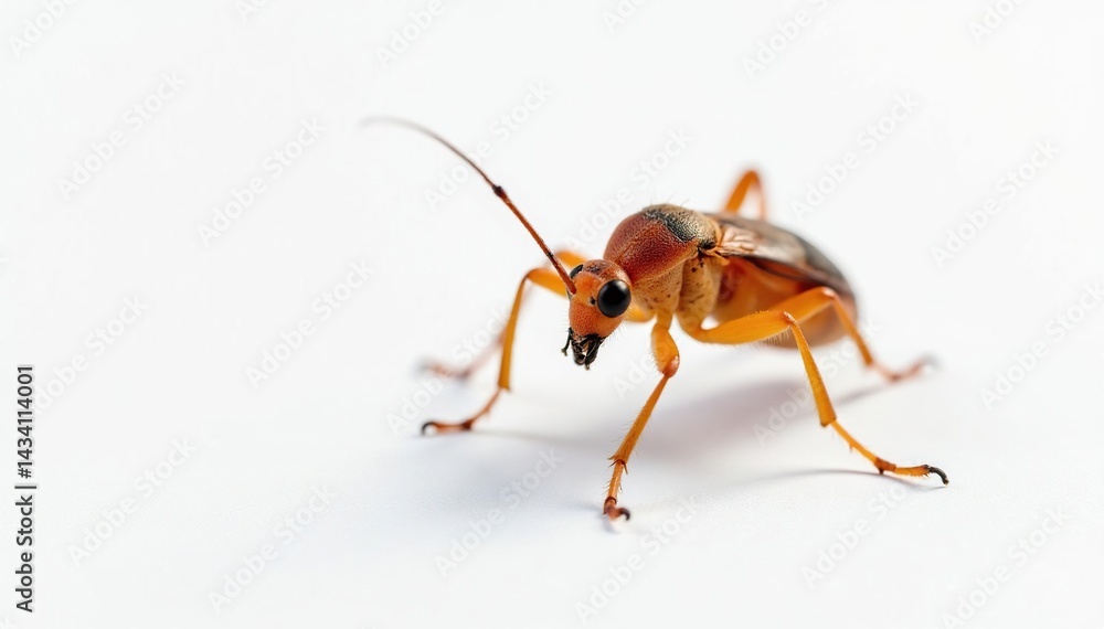Close-up of single insect on pure white background, small, background Close-up of single insect on pure white background, small, background