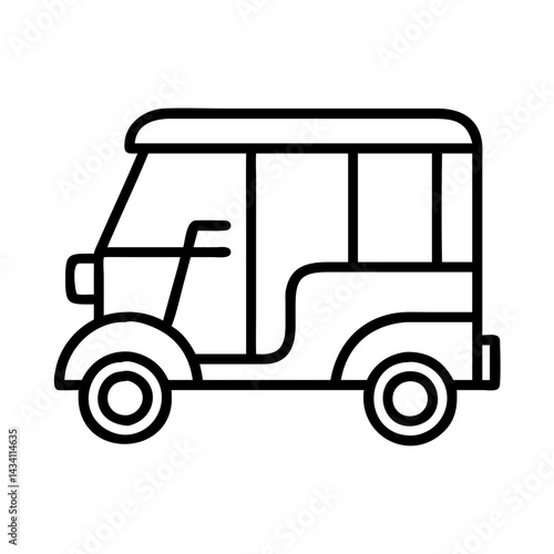 tuk tuk line drawn vehicles. vector art - outline icon tuk tuk, isolated transparent background