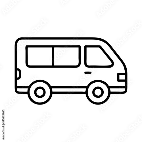 van line drawn vehicles. vector art - outline icon van, isolated transparent background