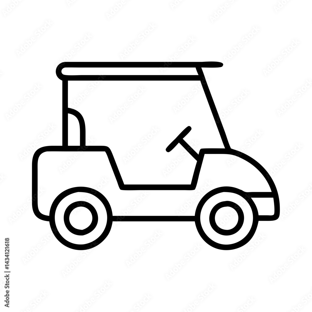 Fototapeta premium golf cart line drawn vehicles. vector art - outline icon golf cart, isolated transparent background