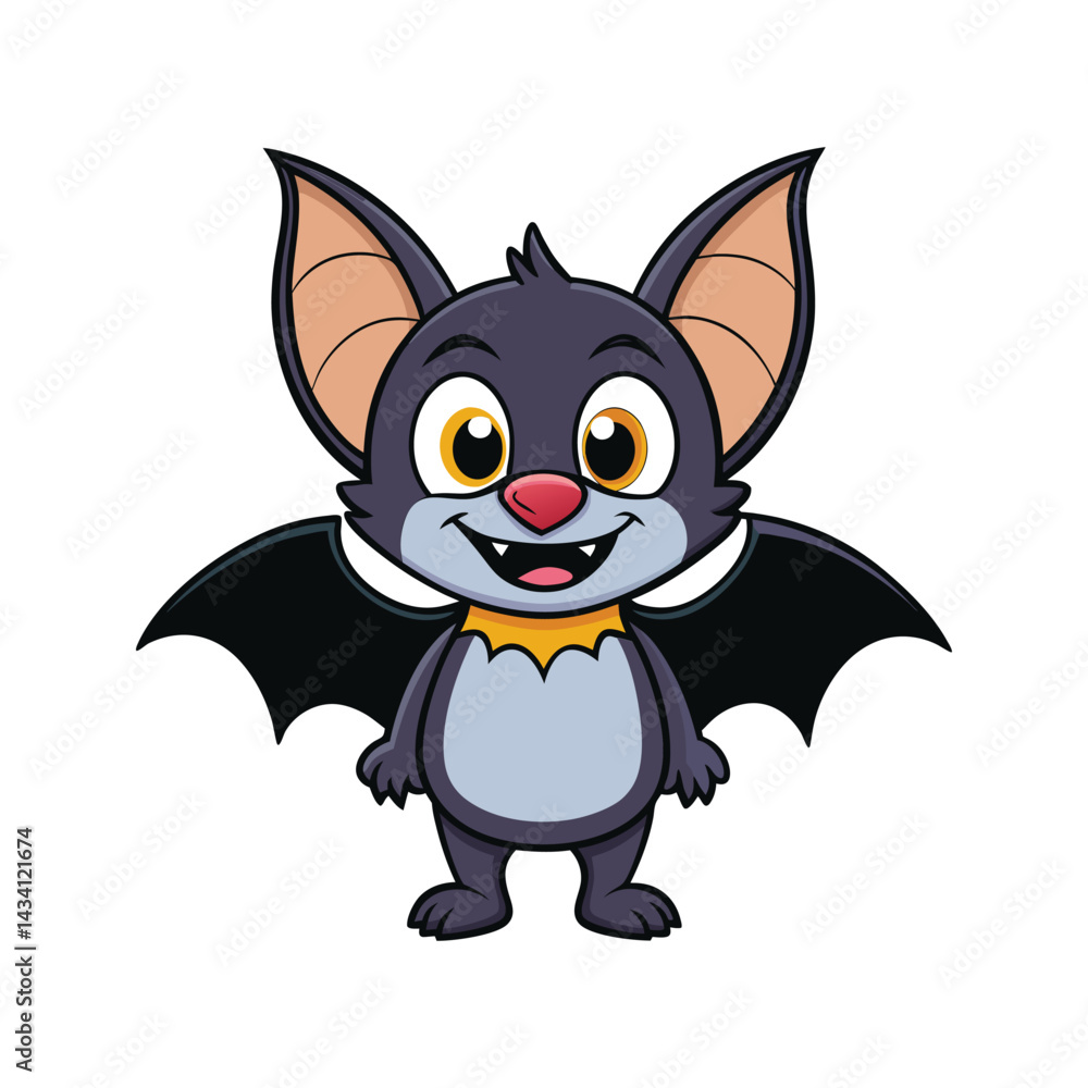 Cute cartoon bat with big ears and bright eyes Vector illustration isolated on white background Cute cartoon bat with big ears and bright eyes Vector illustration isolated on white background