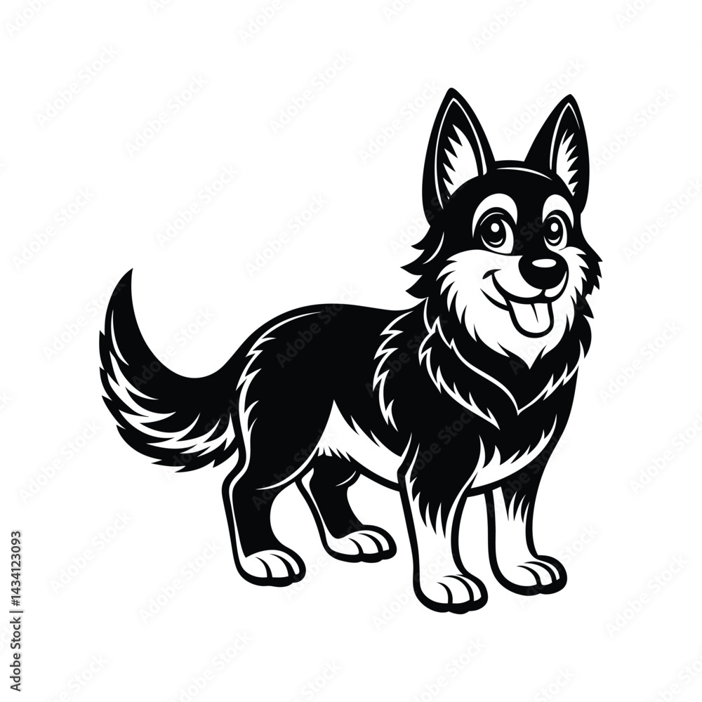Fototapeta premium Cute cartoon corgi dog silhouette isolated on white background