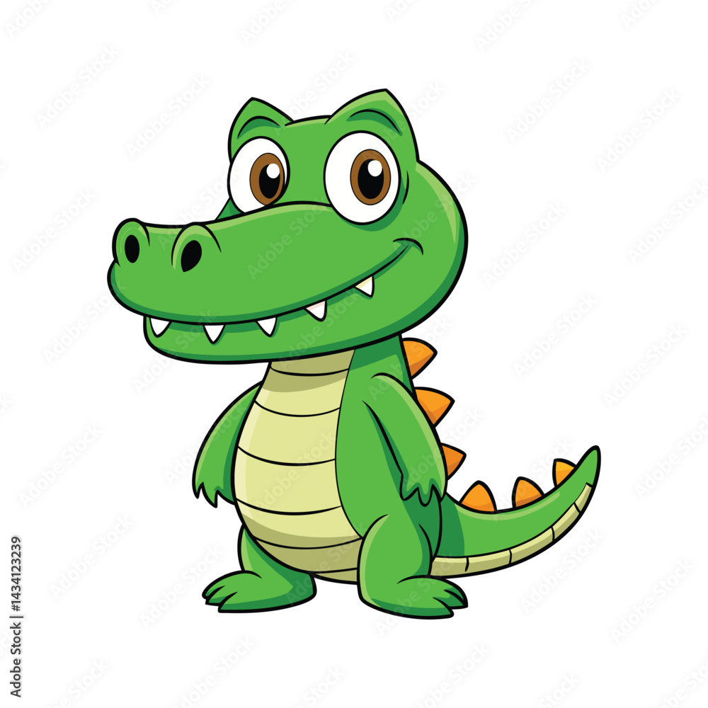 Obraz premium Cute cartoon crocodile character with big eyes Vector illustration isolated on white background