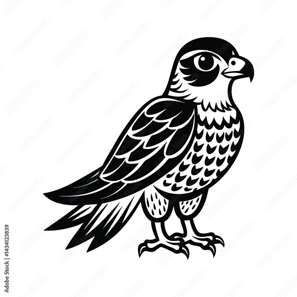 Fototapeta premium Cute cartoon falcon with detailed feather patterns silhouette isolated on white background