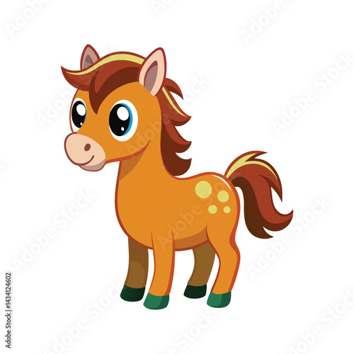 Cute cartoon horse character with a friendly smile vector illustration isolated on white background