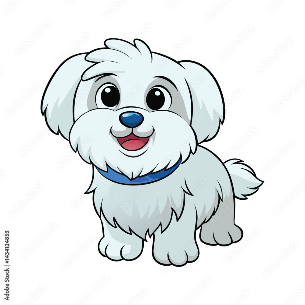 Cute cartoon maltese dog with joyful expression vector illustration isolated on white background Cute cartoon maltese dog with joyful expression vector illustration isolated on white background