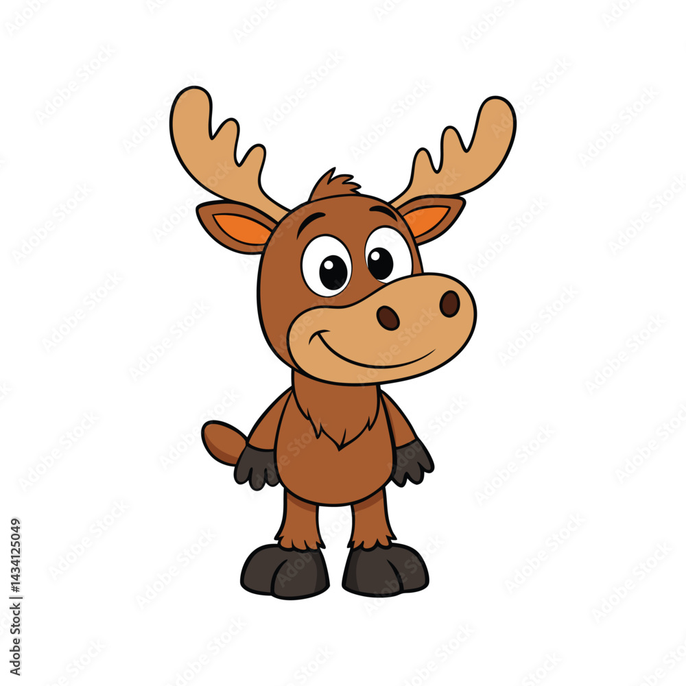Fototapeta premium Cute cartoon moose character with big antlers vector illustration isolated on white background