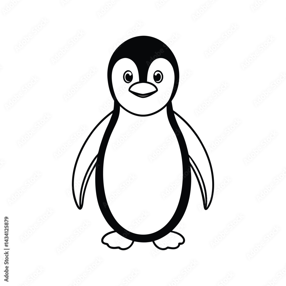 Obraz premium Cute cartoon penguin with big eyes silhouette isolated on white background