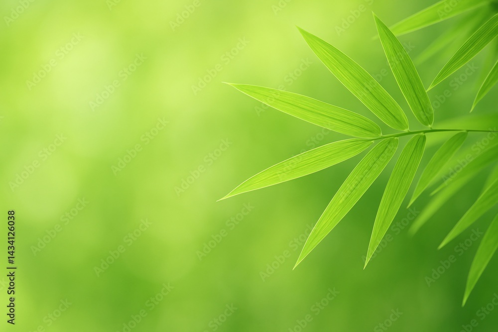 Obraz premium Bright green bamboo leaves against blurred background