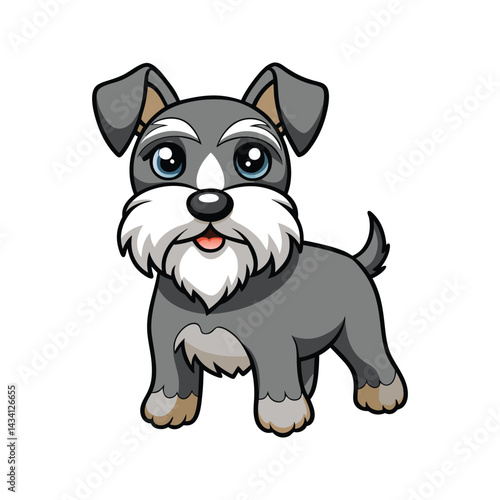 Cute cartoon schnauzer dog with expressive eyes vector illustration isolated on white background