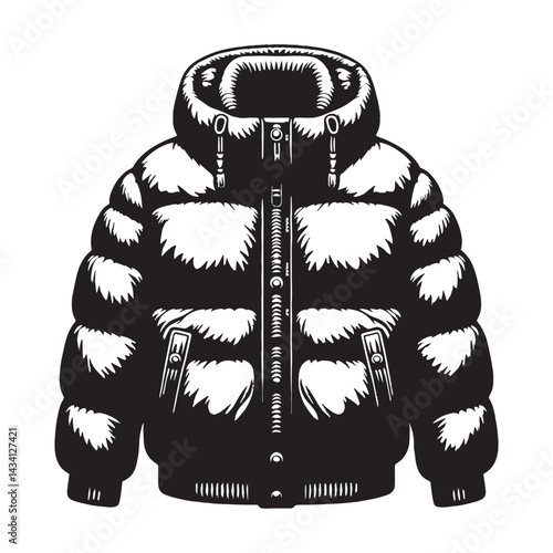Bold Puffer Jacket silhouette, standout look for winter days – Puffer Jacket illustration – Minimalist Puffer Jacket vector – Men's dress silhouette

