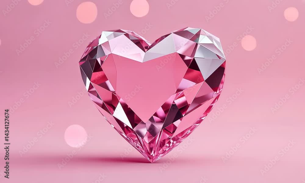 Sparkling pink heart crystal with light reflections on soft pink background Sparkling pink heart crystal with light reflections on soft pink background