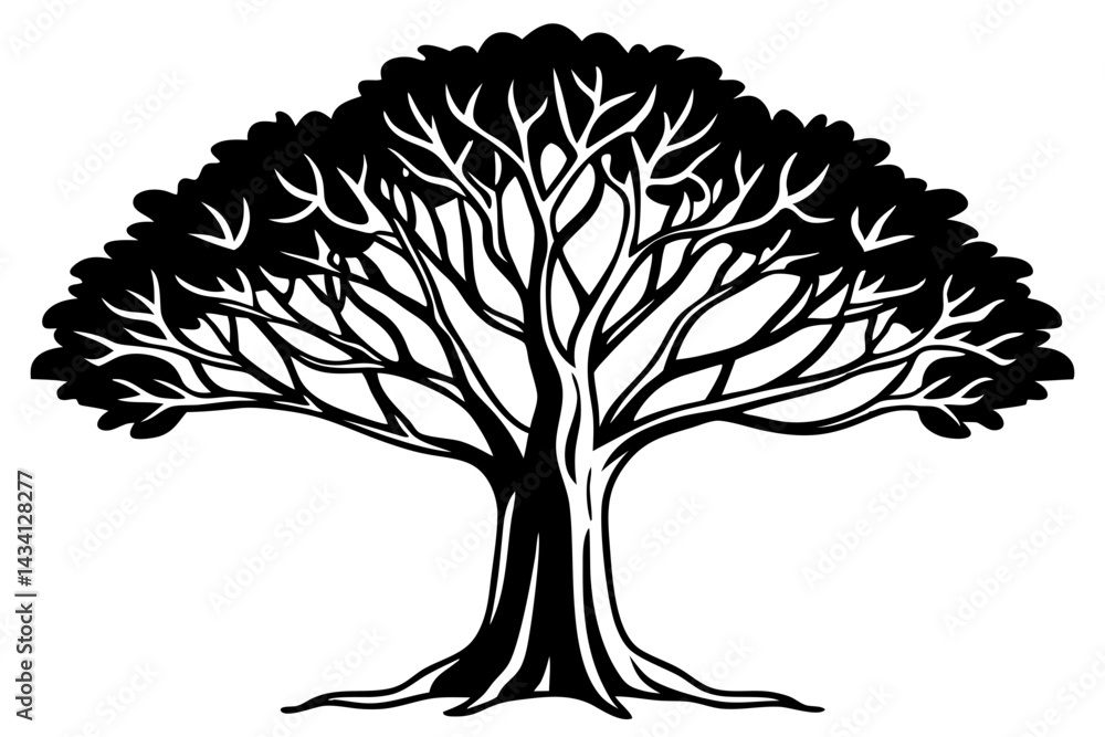 Naklejka premium Vector Line Art Tree Illustration – Minimal Tree Clipart, Logo Icon Design on White Background