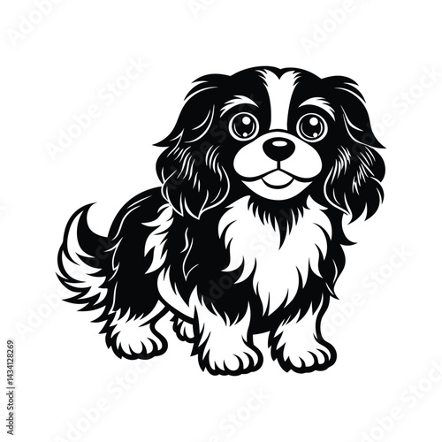 Cute cavalier king charles spaniel dog cartoon character silhouette isolated on white background