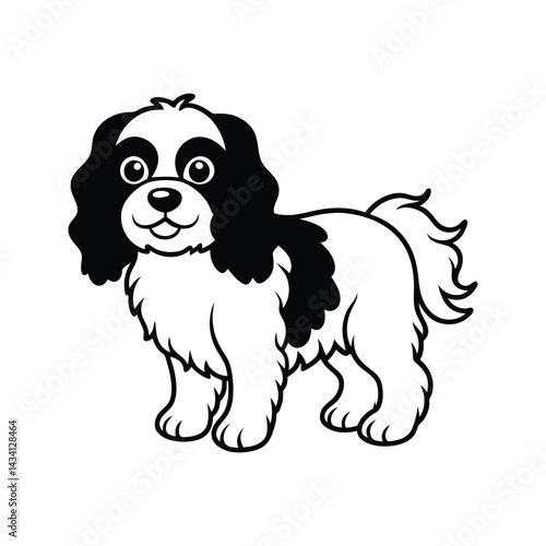 Cute Cavalier King Charles Spaniel puppy cartoon character silhouette isolated on white background