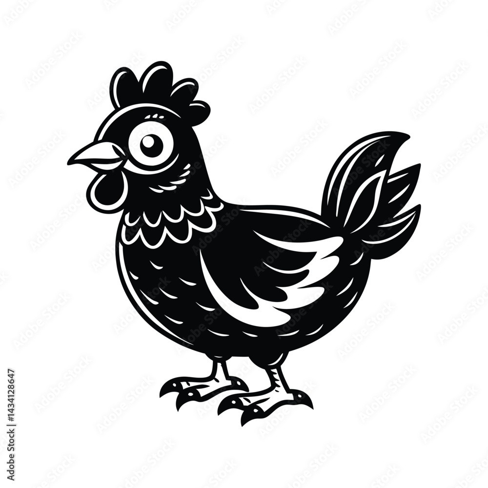 Fototapeta premium Cute chicken cartoon character silhouette isolated on white background
