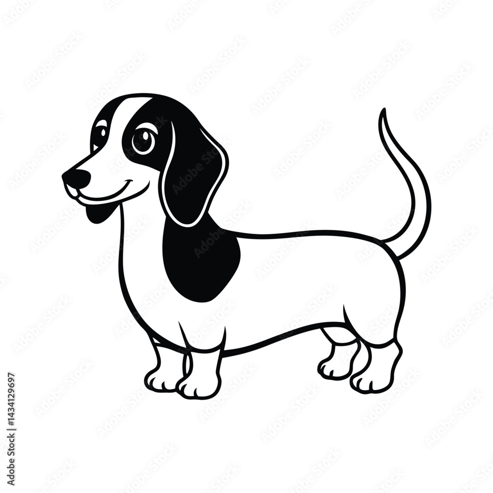 Cute dachshund dog cartoon character silhouette isolated on white background Cute dachshund dog cartoon character silhouette isolated on white background