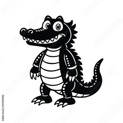 Cute crocodile with sharp teeth silhouette isolated on white background