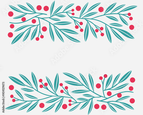 Elegant Christmas Foliage and Red Berries Border Design