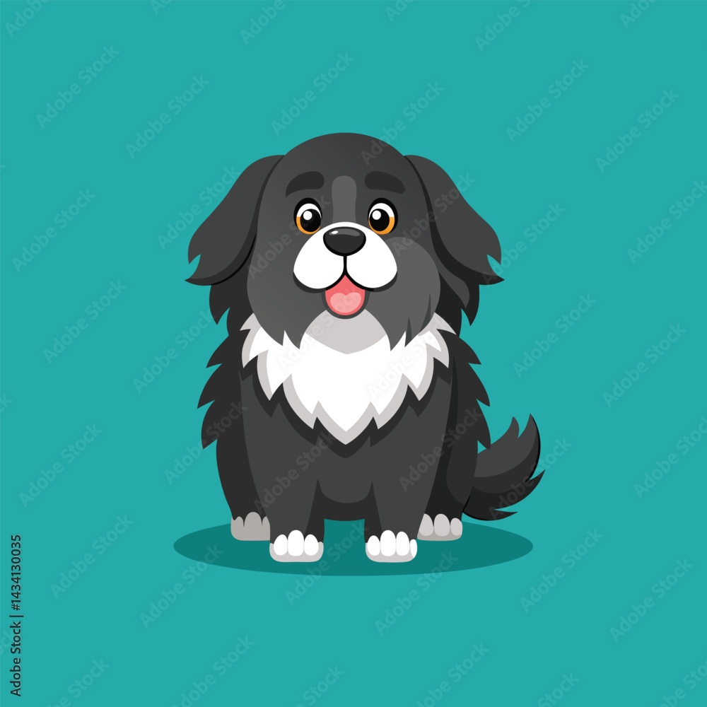 Obraz premium Cute dog character with brown and black fur vector illustration isolated on green background