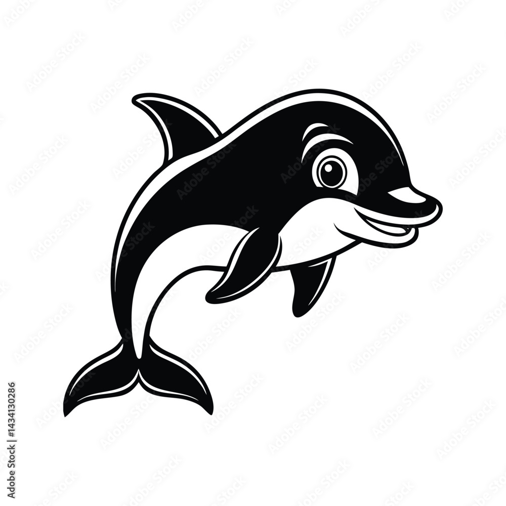 Fototapeta premium Cute dolphin character silhouette isolated on white background