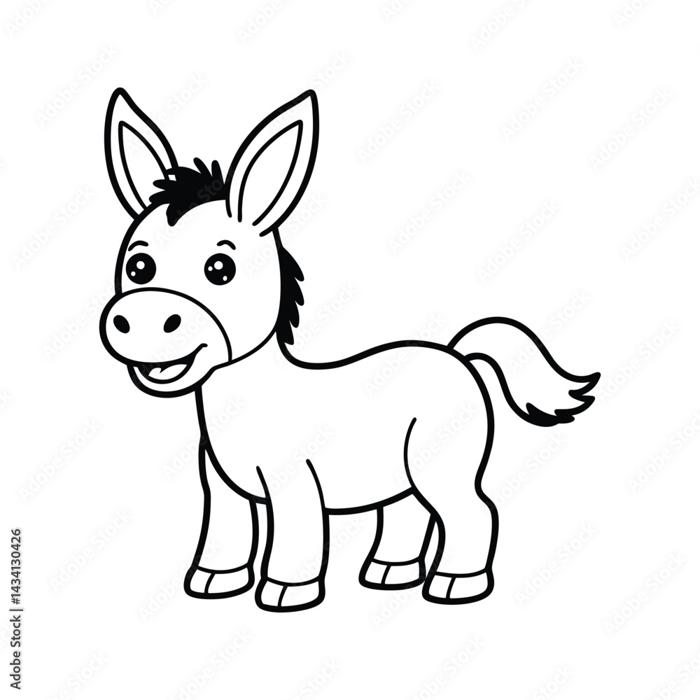 Cute donkey cartoon illustration silhouette isolated on white background Cute donkey cartoon illustration silhouette isolated on white background