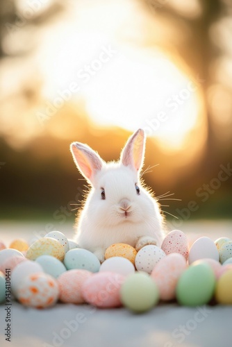 Wallpaper Mural White bunny with pastel eggs at sunset Torontodigital.ca