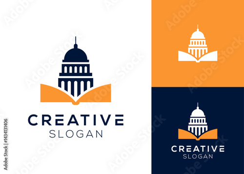 Washington building with open book logo design for education