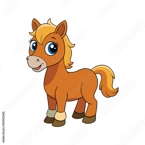 Cute horse character with small hooves and fluffy mane vector illustration isolated on white background