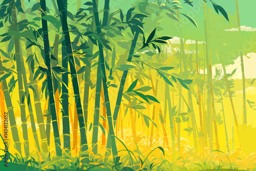 Flat vector illustration of view of bamboo grove. Vector EPS 10