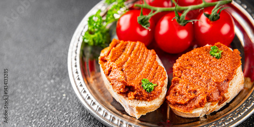 Wallpaper Mural Pepper pate red pepper dip roasted vegetable hummus appetizer vegetable dish fresh gourmet food background on table rustic food top view copy space  Torontodigital.ca