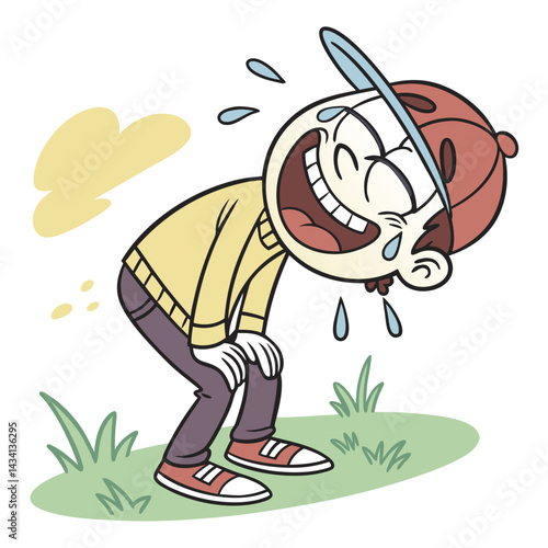 Cartoon boy laughing so hard he's crying