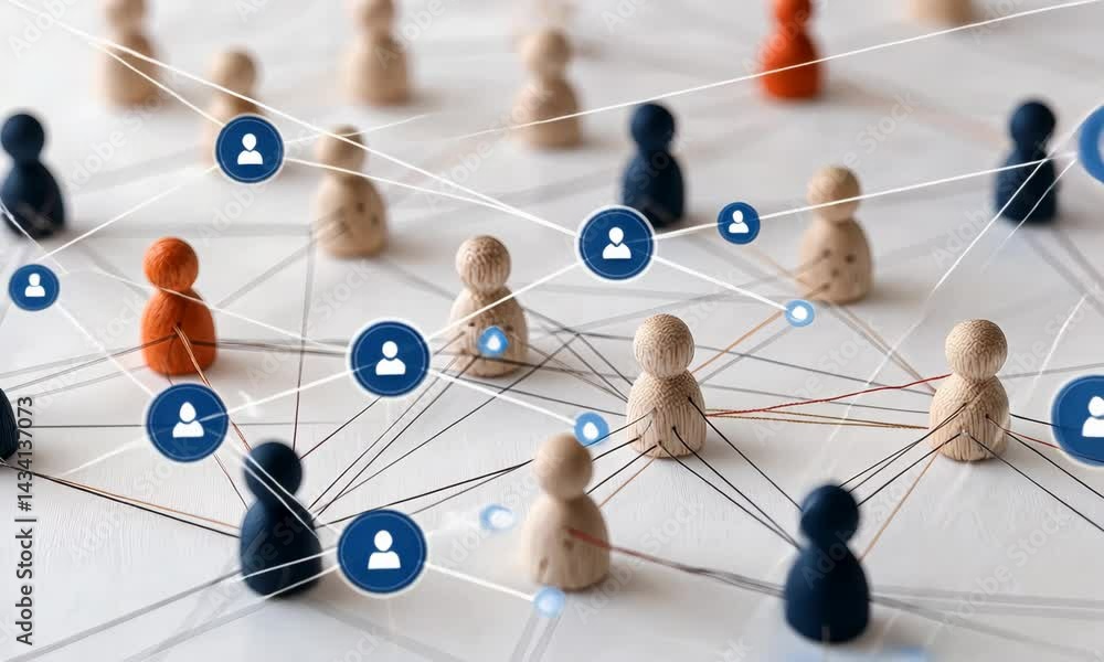 Dynamic network transformation with wooden figures and digital connections